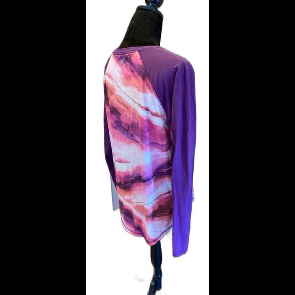 Tek Gear Athletic T Shirt Sz  Large Tie Dye Pink Purple Raglan Sleeves + Stretch - Picture 4 of 9